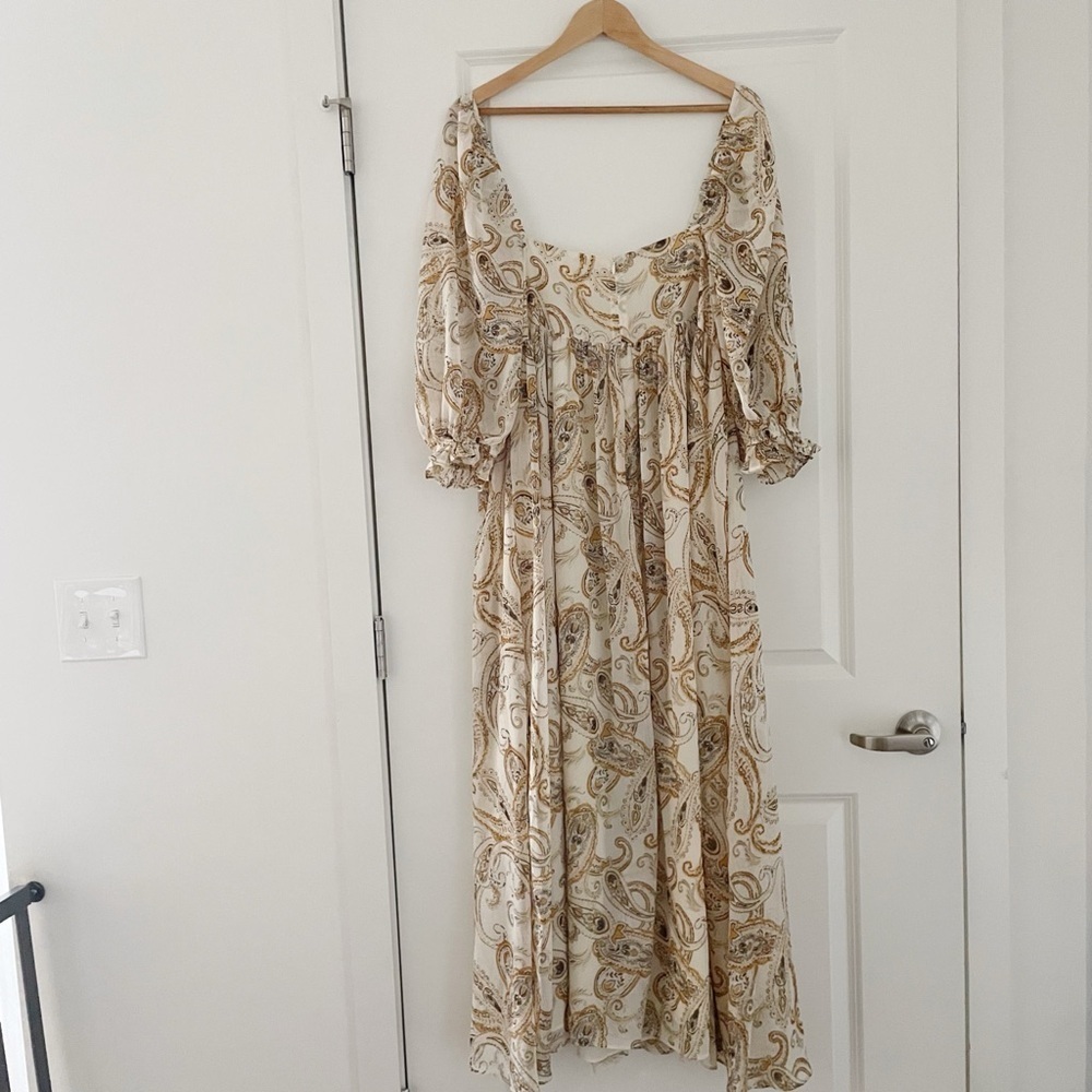 Bittersweet Boutique Stevie Maxi Peasant Paisley Puff Sleeve Dress Mustard - Picture 4 of 9